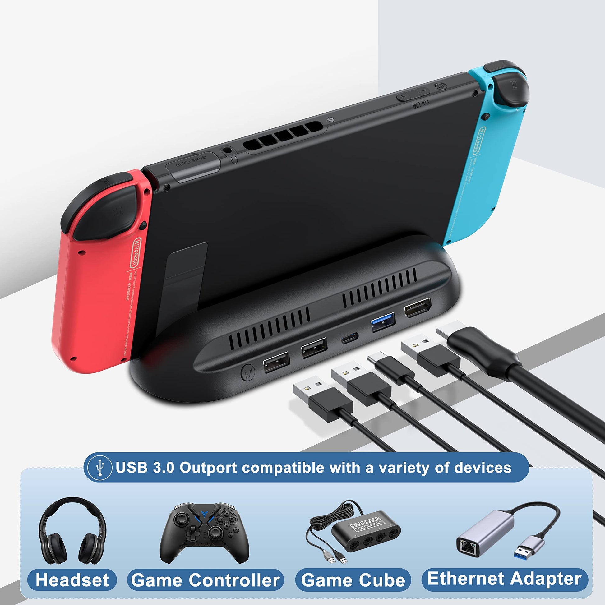 RREAKA Switch Dock for OLED Nintendo Switch, Portable 4k HDMI TV Dock Hub Adapter with HDMI USB 3.0 Port and USB c Charging, Travel Docking Station for Nintendo Switch