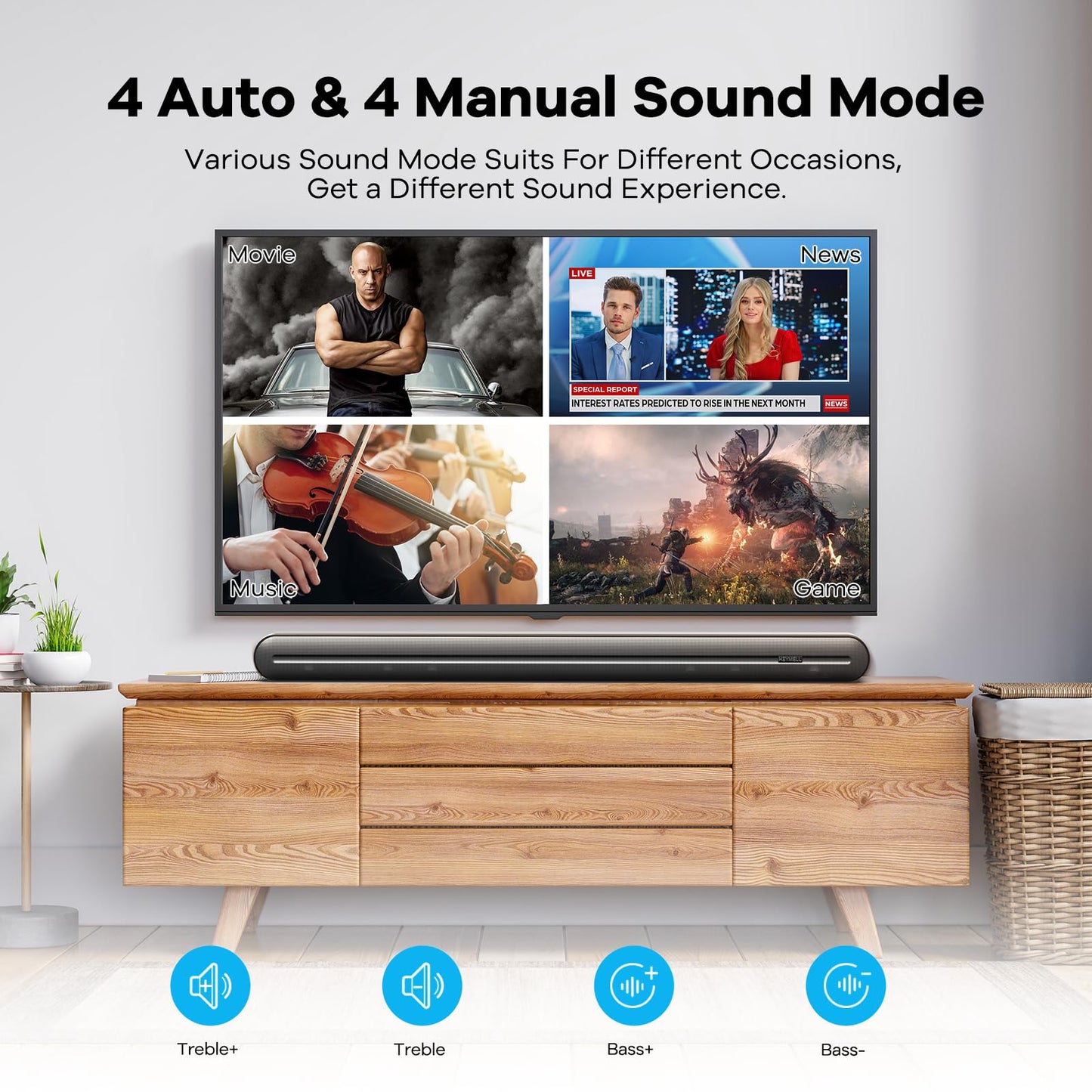 Heymell Barra de sonido Bluetooth de 150 W para TV, barras de sonido envolvente 3D para TV, barra de sonido para Smart TV con 6 controladores, sonido claro, sin ruido, altavoces de TV, barra de sonido