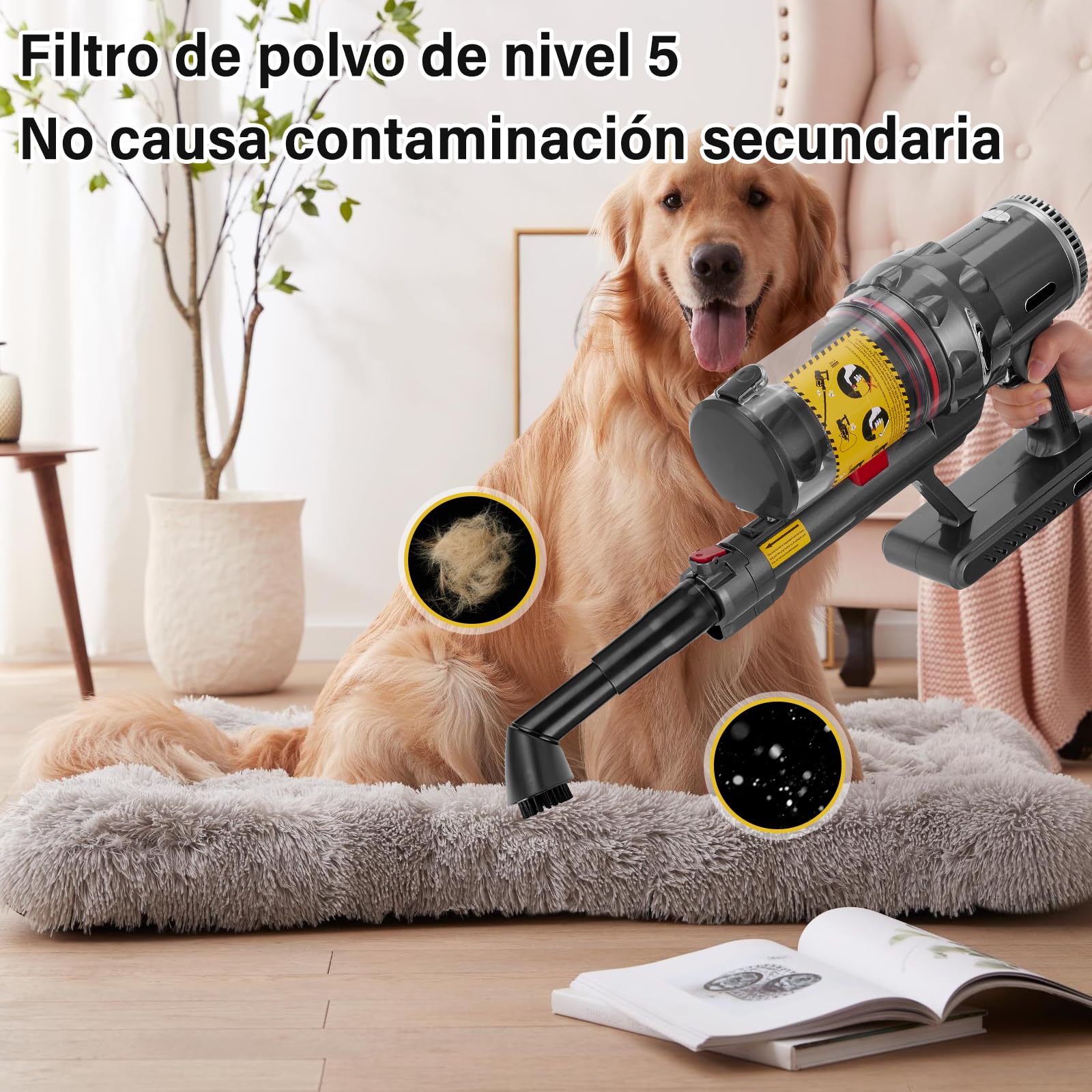 Aspiradora Inalámbrica, 16kPa Aspiradora de Mano con 4 Boquillas, Tiempo de Ejecución Duradero, 3 en 1 Aspiradora Vertical para Limpieza de Sofás, Alfombras, Pelos de Mascotas y Auto (Plata)