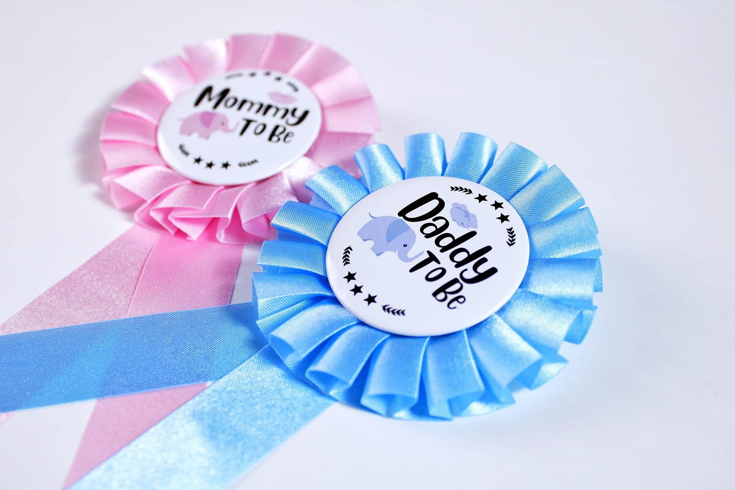 PATICARRY - Juego de insignias de hojalata con temática de elefante, color rosa claro y azul satinado, perfecto para baby shower