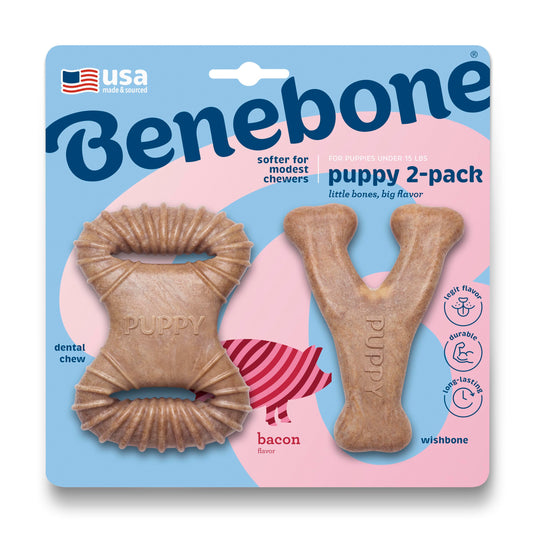 Benebone Juguete Masticable Dental y Juguete Masticable Sabor Tocino Cachorro 2 Piezas