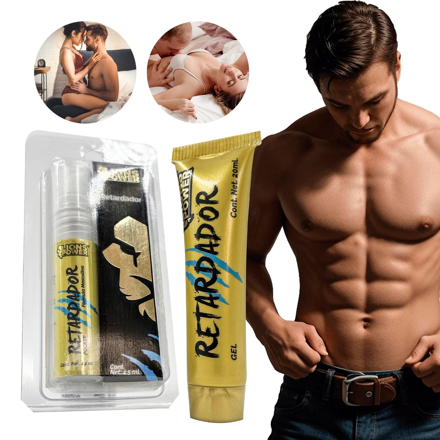 Kit Retardante en Crema y Spray - Mayor Duración para el Placer Masculino, Li0ns Powerr Desensibilizante para hombres, Retardador