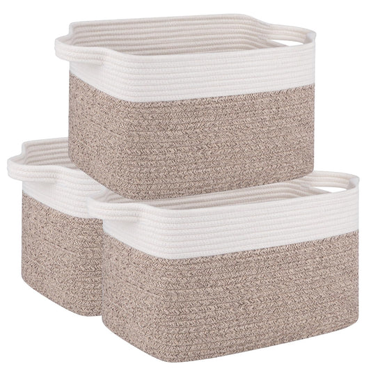 OIAHOMY - Paquete de 3 cestas de almacenamiento para organizar, 13 x 9.85 x 8.7 pulgadas, cesta tejida con asas, contenedor de almacenamiento de juguetes, cesta elegante para decoración de habitación