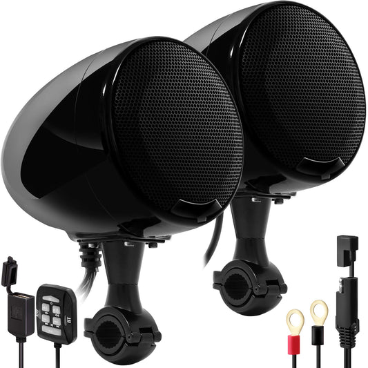 GoHawk AN4-X Amplificador Todo en uno de 2 Canales 4.5 "Altavoces estéreo Bluetooth Impermeables de Rango Completo para Motocicleta Sistema de Amplificador de Audio USB para 1-1.25" Bar Harley