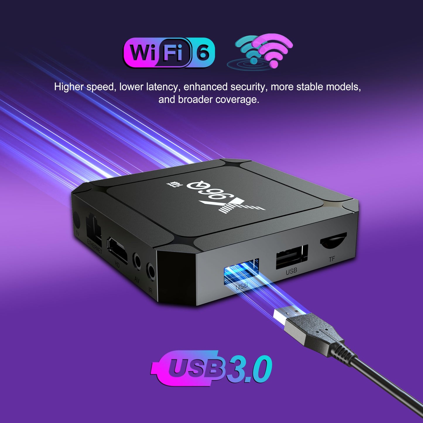 X96Q Android 14.0 ATV Box 16 GB Quad-Core WiFi6 2.4G/5.8Ghz BT5.0 4K AV1 USB 3.0 Ultra HD Control de voz Reproductor de hogar inteligente