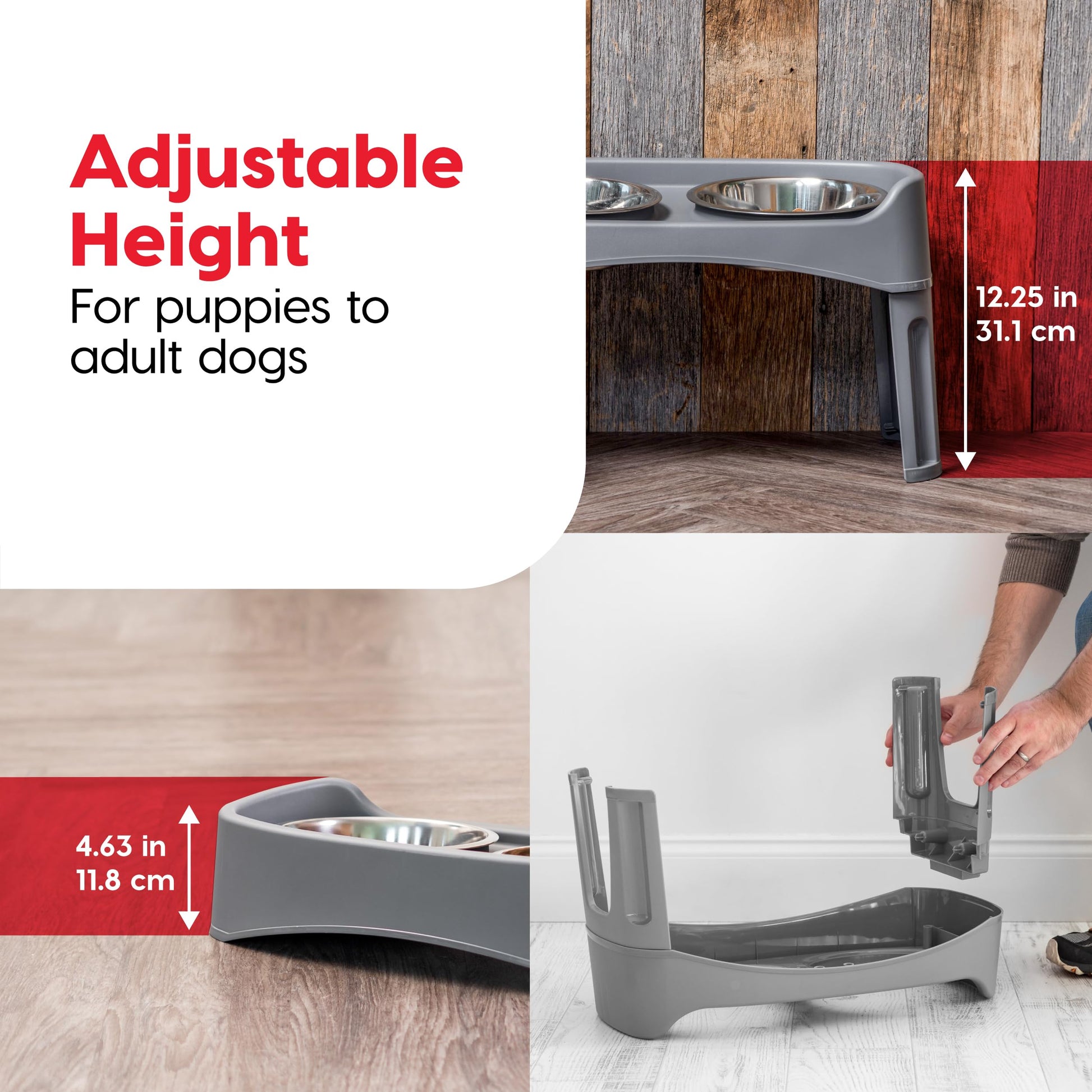 IRIS USA Comederos Elevados para Perros con 2 Cuencos de Acero Inoxidable de 1.9 L, Altura de 30.5 cm, Gris Oscuro