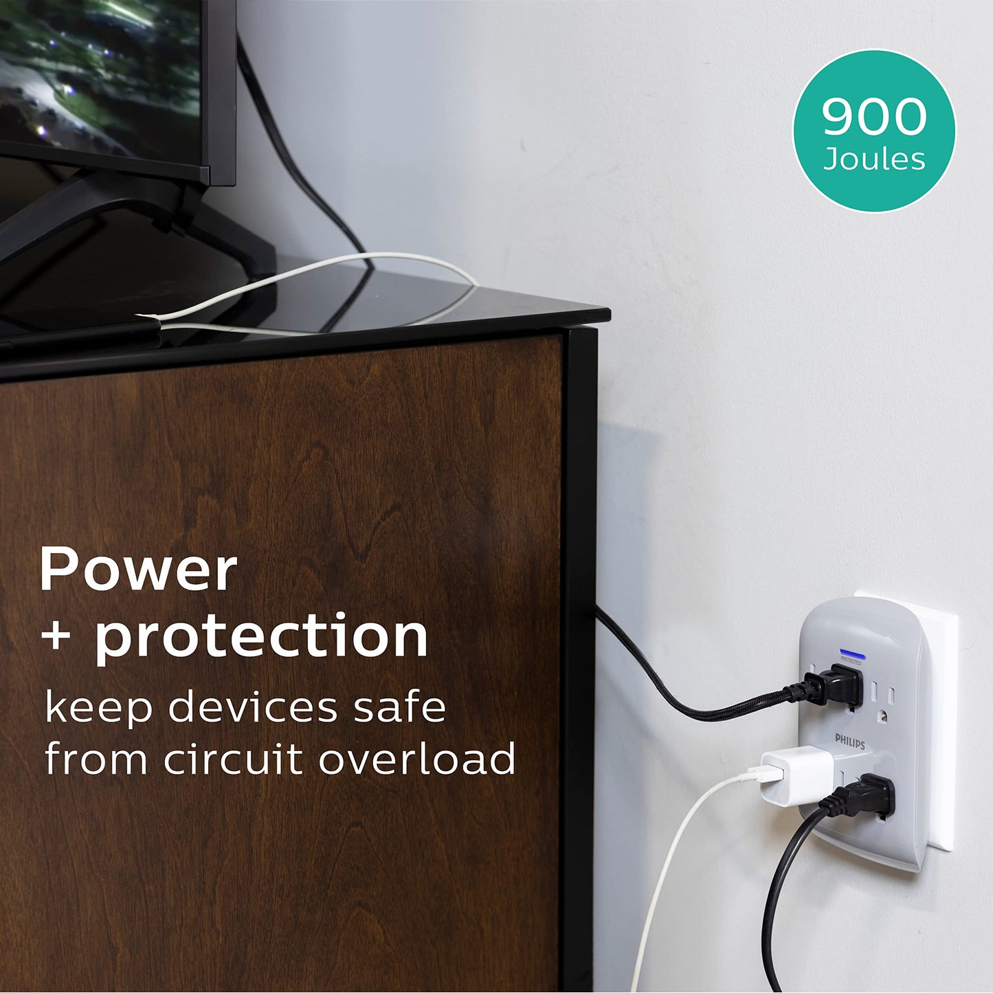 Multicontacto de Pared Philips Gris con Supresor de Picos y Luz LED Indicadora de Protección