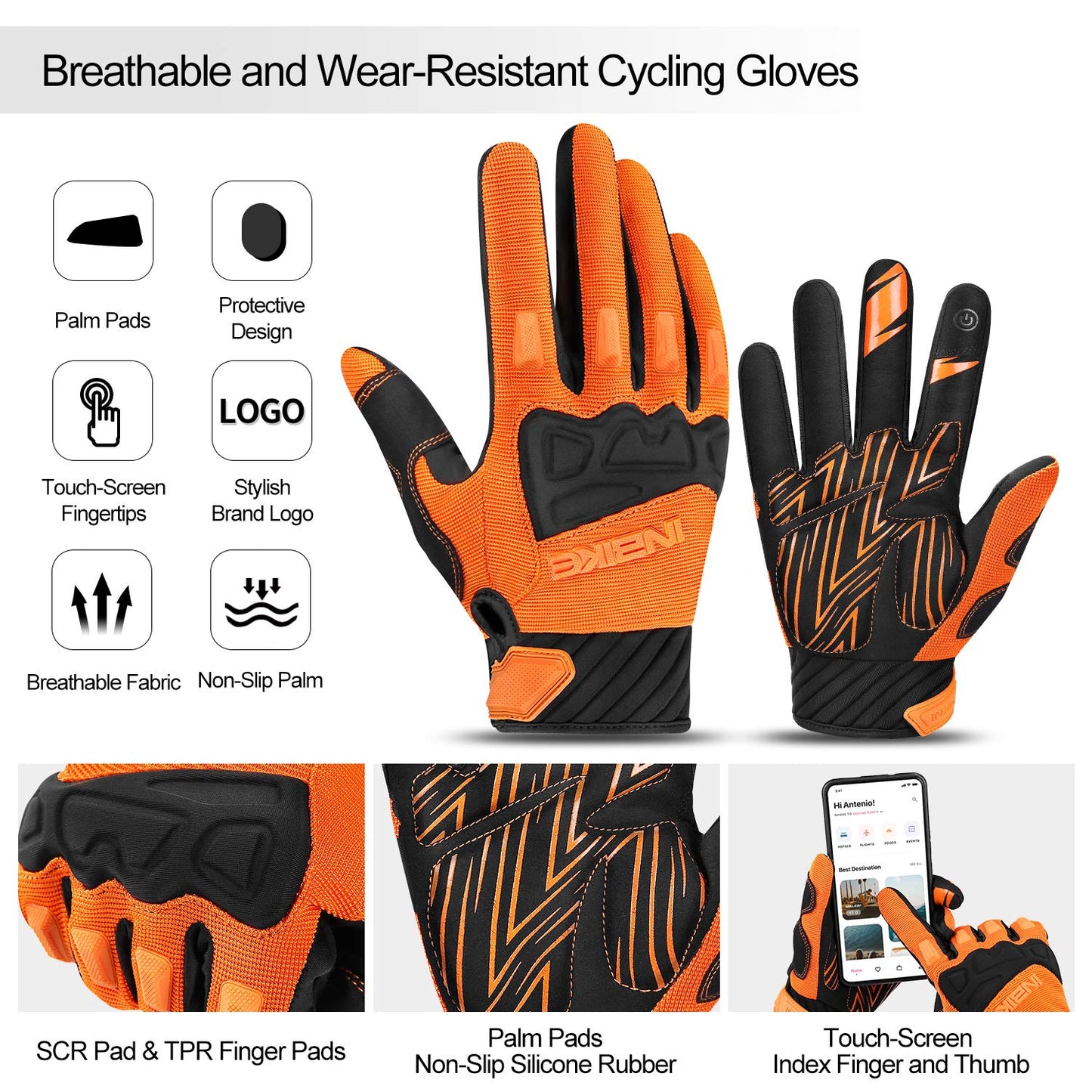 INBIKE - Guantes de bicicleta de montaña para hombre, con protectores de nudillos, acolchados, transpirables, para MTB, motocross, carreras