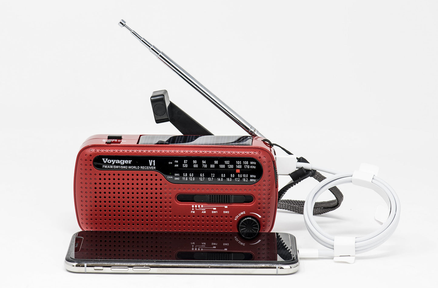 Kaito v1r Voyager Solar/Dinamo Am/FM/SW Radio con Cargador de teléfono Celular de Emergencia y 3-LED Linterna, Rojo