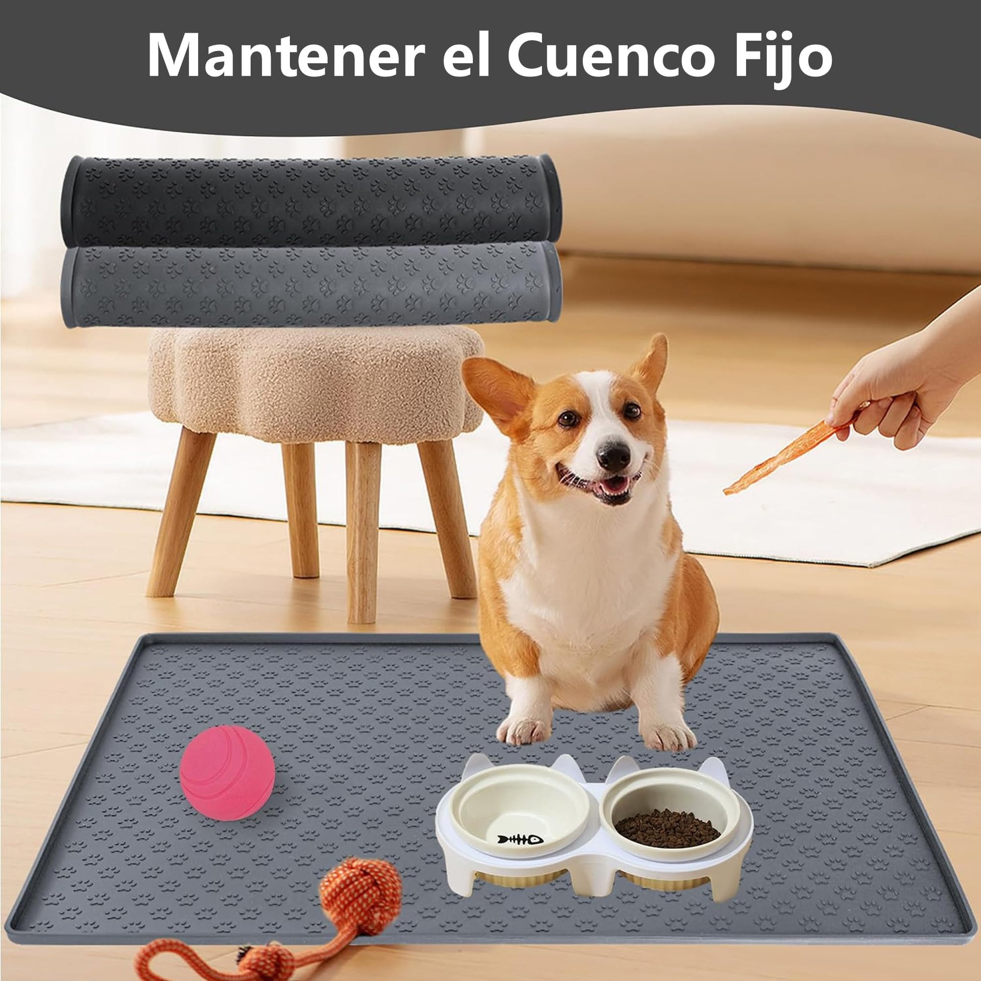 Tapete para Comida de Perro Sugarzoon Gris Silicona Impermeable Antideslizante 55x40 cm