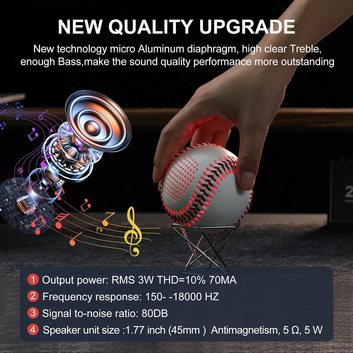 Altavoz Bluetooth Jiobolion Béisbol Brillante en la Oscuridad