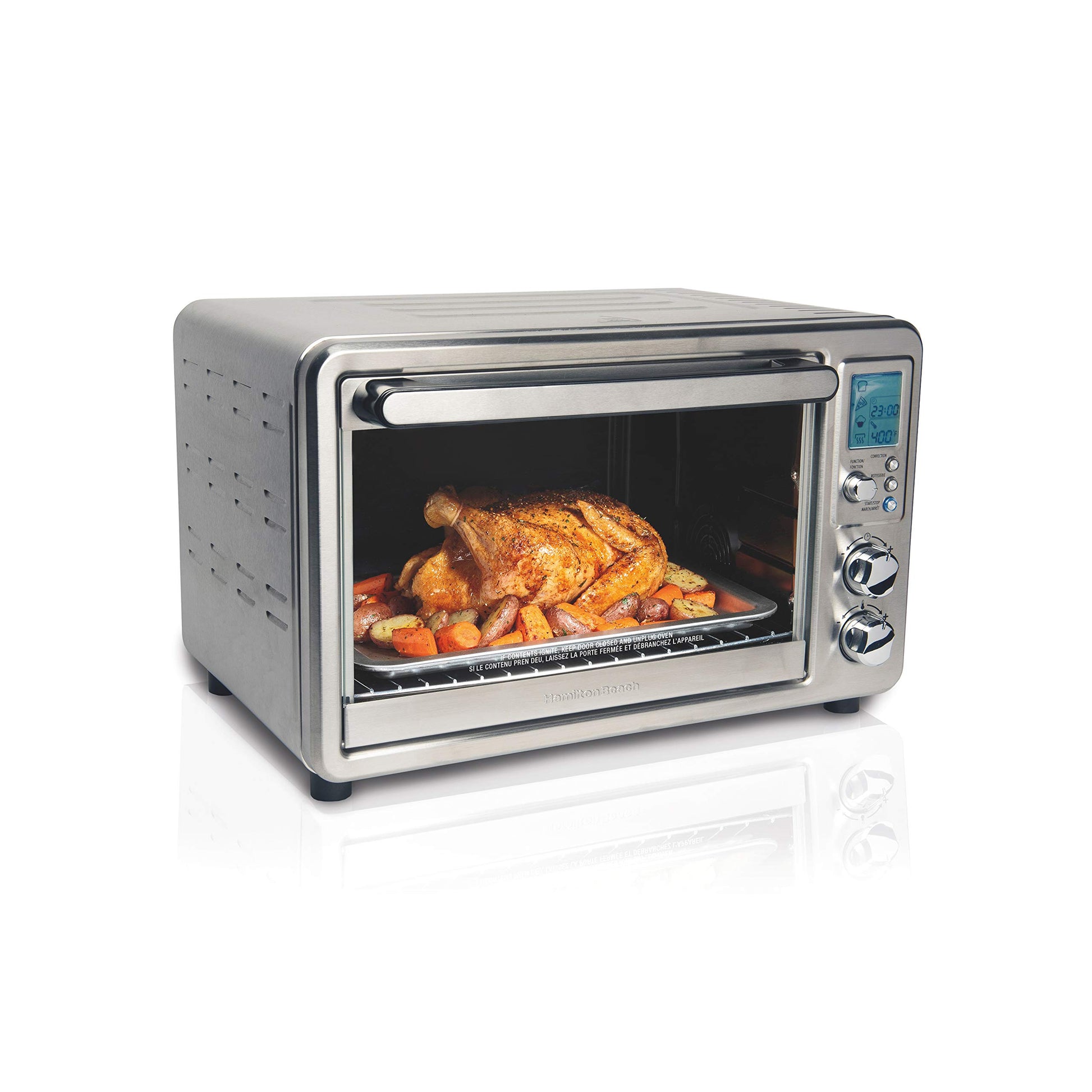 Hamilton Beach 31190C - Horno tostador de convección para encimera con asador, grande de 6 piezas, acero inoxidable