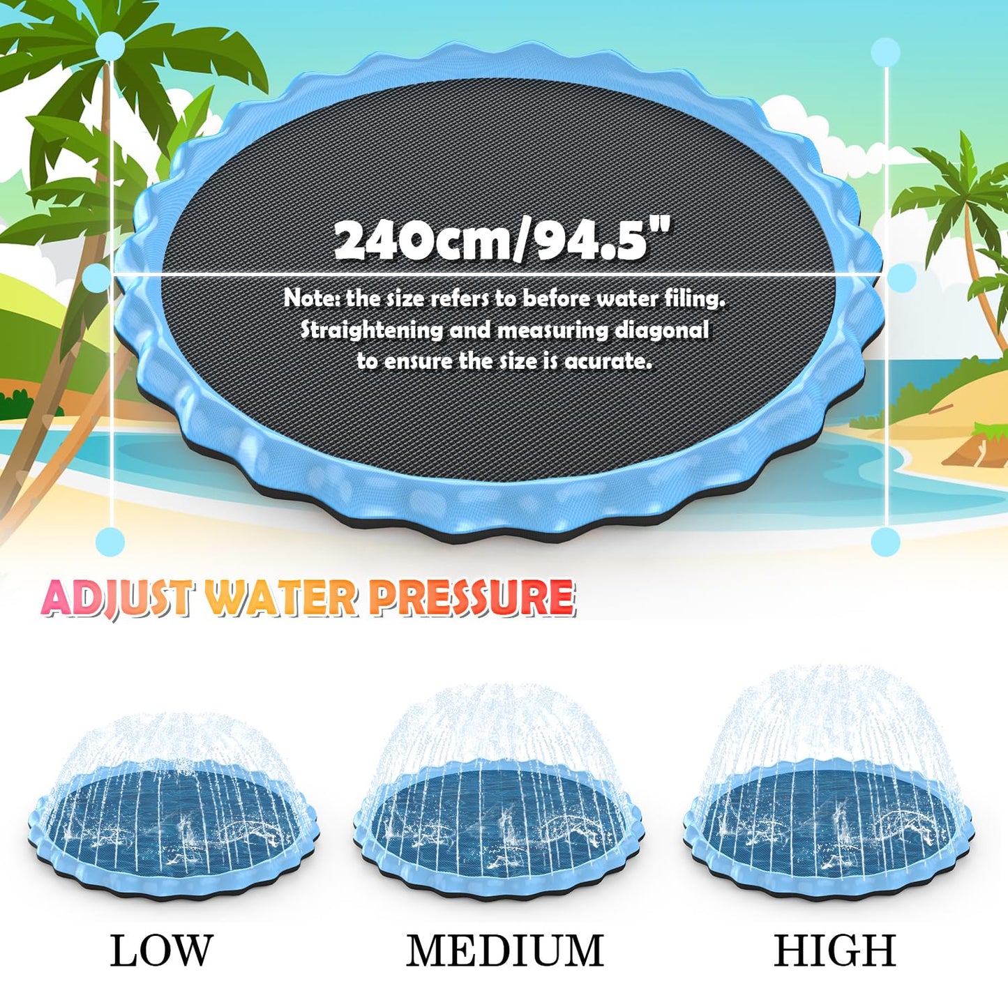 Hyperzoo - Alfombrilla para salpicaduras para niños y perros, de 94.5 pulgadas, almohadilla inflable para salpicaduras para piscina, grosor mejorado, juguetes de agua al aire última intervensión, para