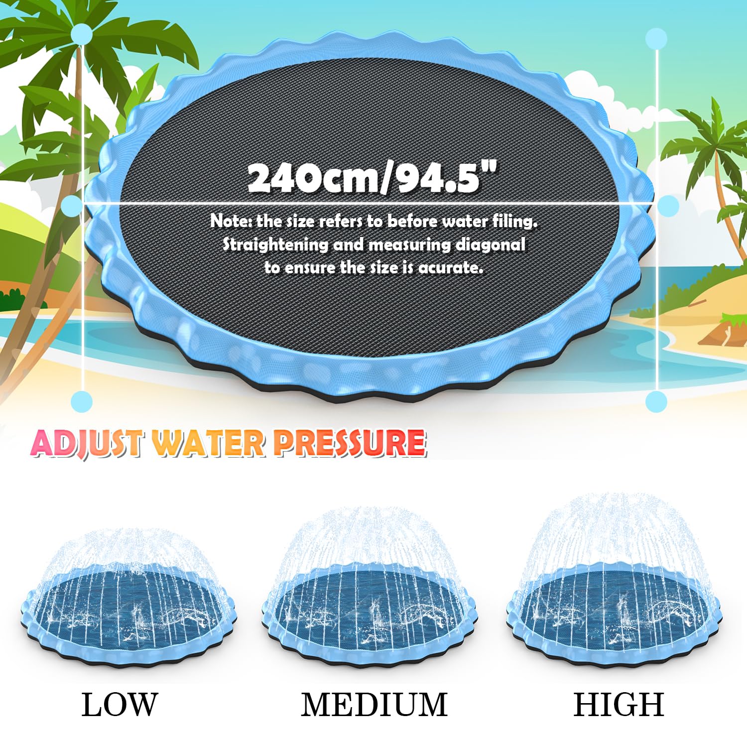 Hyperzoo - Alfombrilla para salpicaduras para niños y perros, de 94.5 pulgadas, almohadilla inflable para salpicaduras para piscina, grosor mejorado, juguetes de agua al aire última intervensión, para