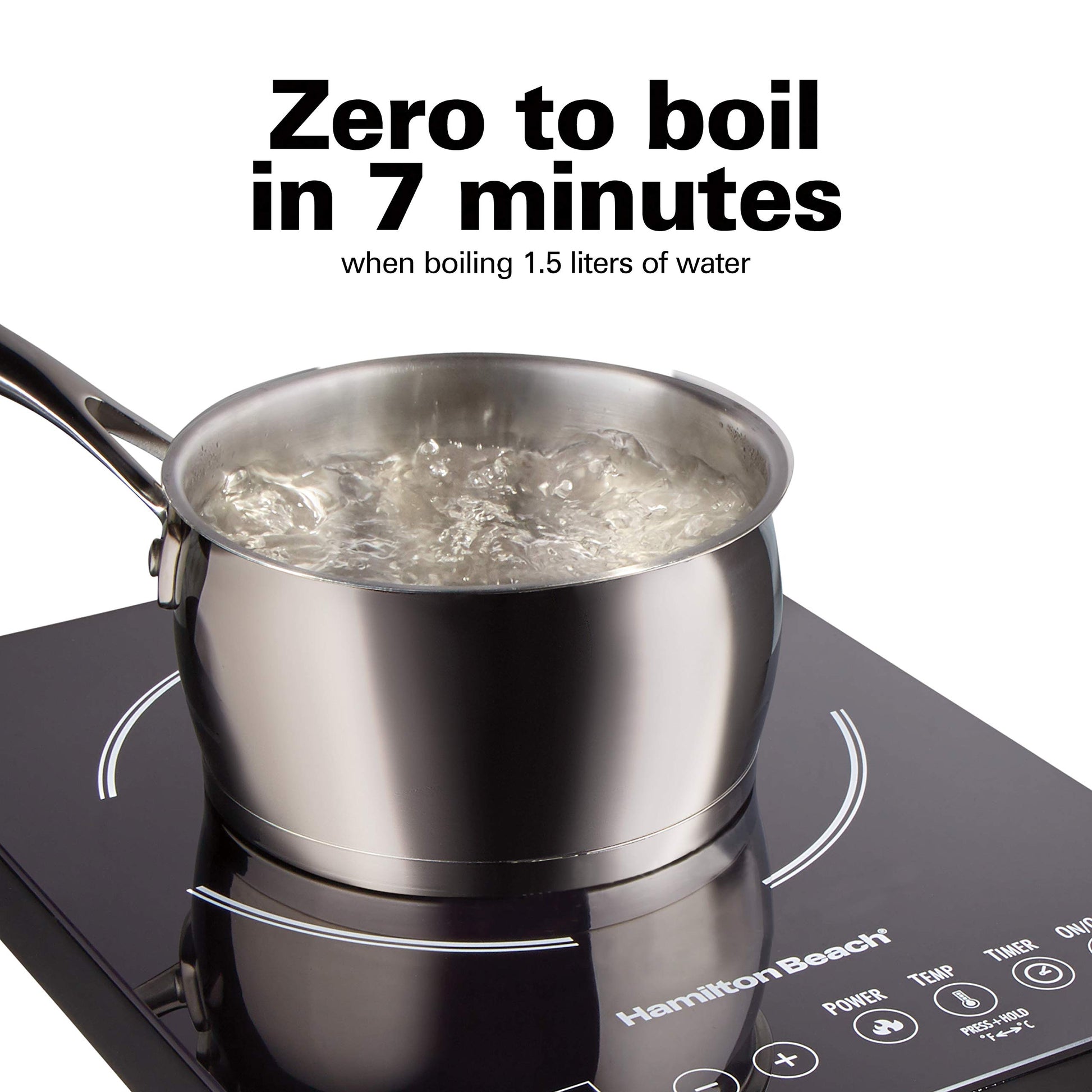 Hamilton Beach 34104 Single Induction 1800 watt Cooktop, Heats 40% faster, Versatile Pan Size (4"-10"), Black