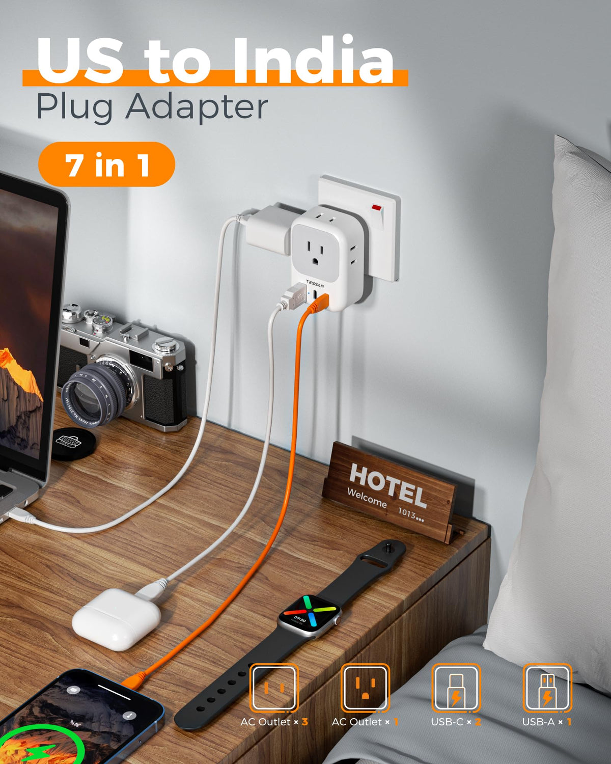 Adaptador Universal de Viaje TESSAN índico India