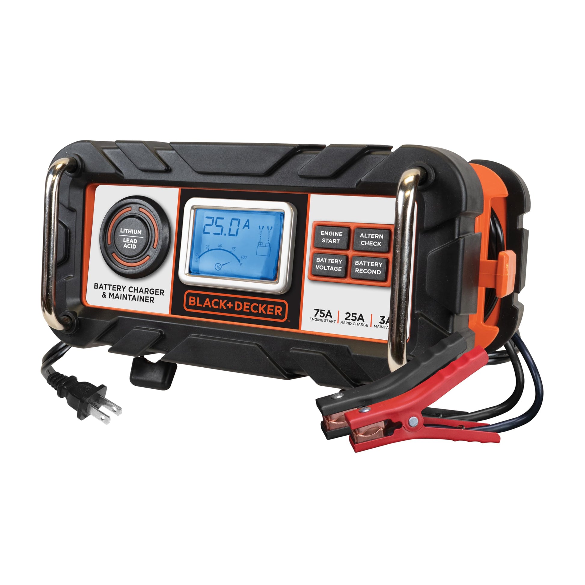 BLACK+DECKER BC15BD - Cargador de batería de banco de 15 A con motor de 40 Amp, Negro, 25 Amp