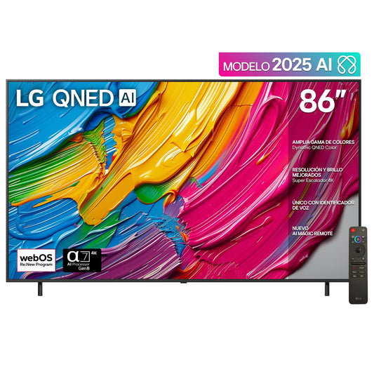 LG Pantalla 86 Pulgadas QNED AI QNED80 4K Smart TV 2025