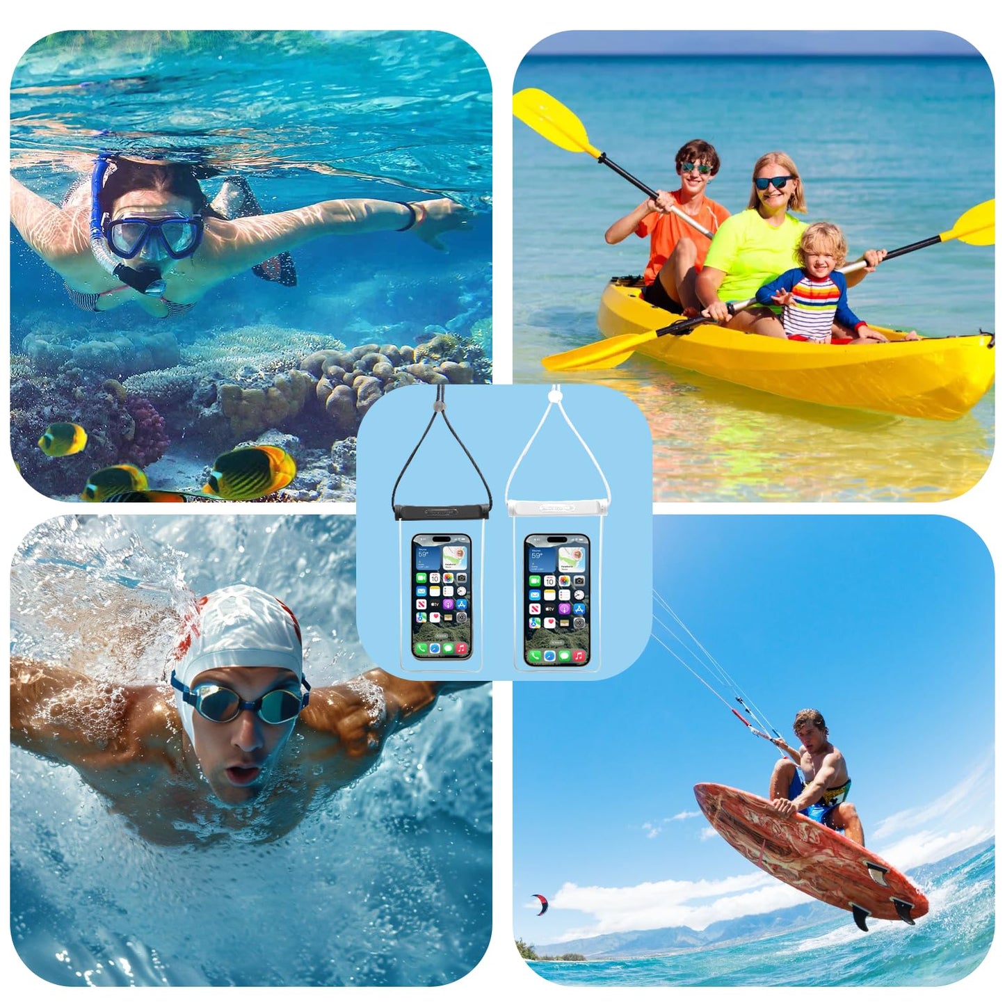 Fundas Impermeables para iPhone Universal Negro Blanco Pantalla Táctil Exterior Seaside Bolsa para Teléfono hasta 7.2 Pulgadas