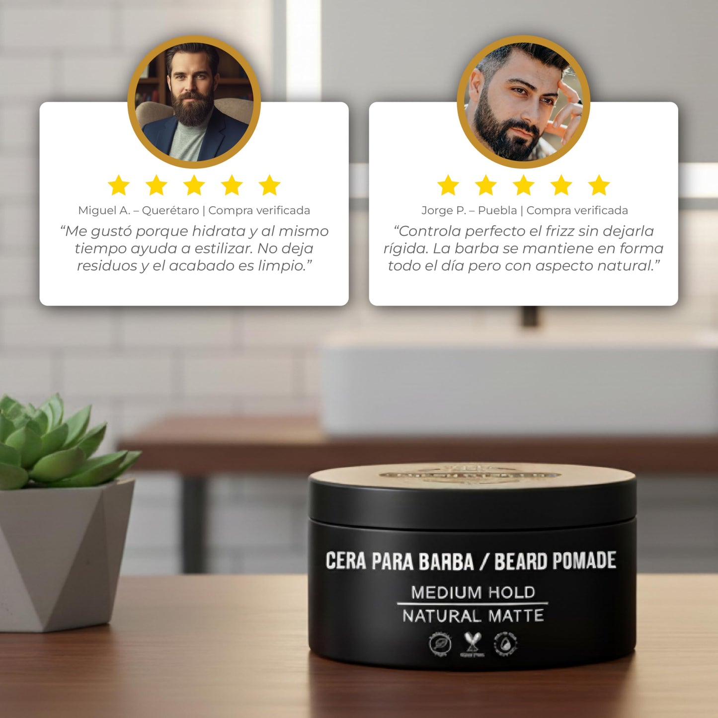 THE SHAVING CO CERA PARA BARBA - BEARD POMADE - Contiene VITAMINAS E y B5 - Pomada para barba base agua - MODELA - HIDRATA - NUTRE TU BARBA - Modela tu barba - FOLÍCULOS SANOS desde la raíz a la punta - Libre de Sulfatos - Cera Barba Suave 2oz / 57gr