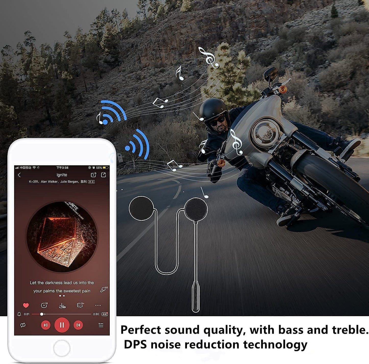JZAQ - Casco de motocicleta con Bluetooth, auriculares para exteriores, auriculares deportivos impermeables, altavoces manos libres, control de llamadas de música, respuesta automática, 60 horas de