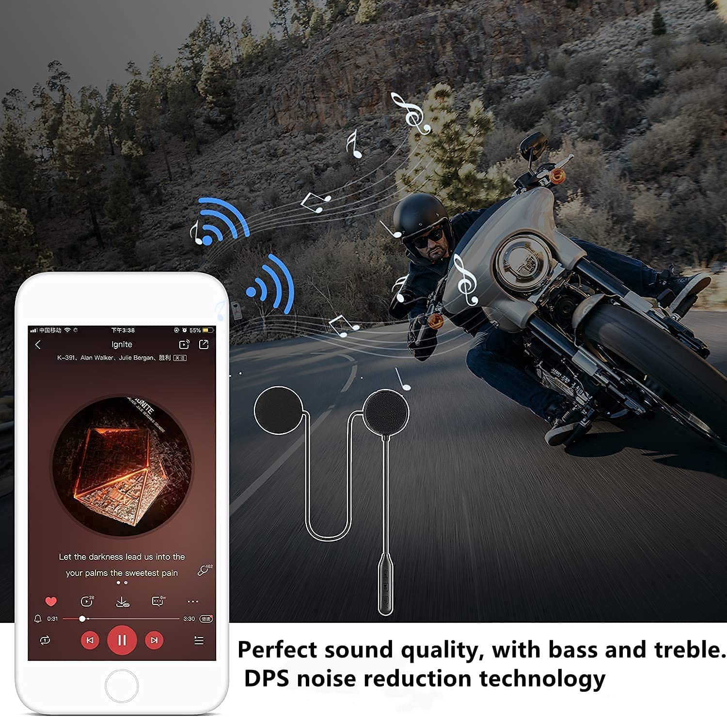 JZAQ - Casco de motocicleta con Bluetooth, auriculares para exteriores, auriculares deportivos impermeables, altavoces manos libres, control de llamadas de música, respuesta automática, 60 horas de