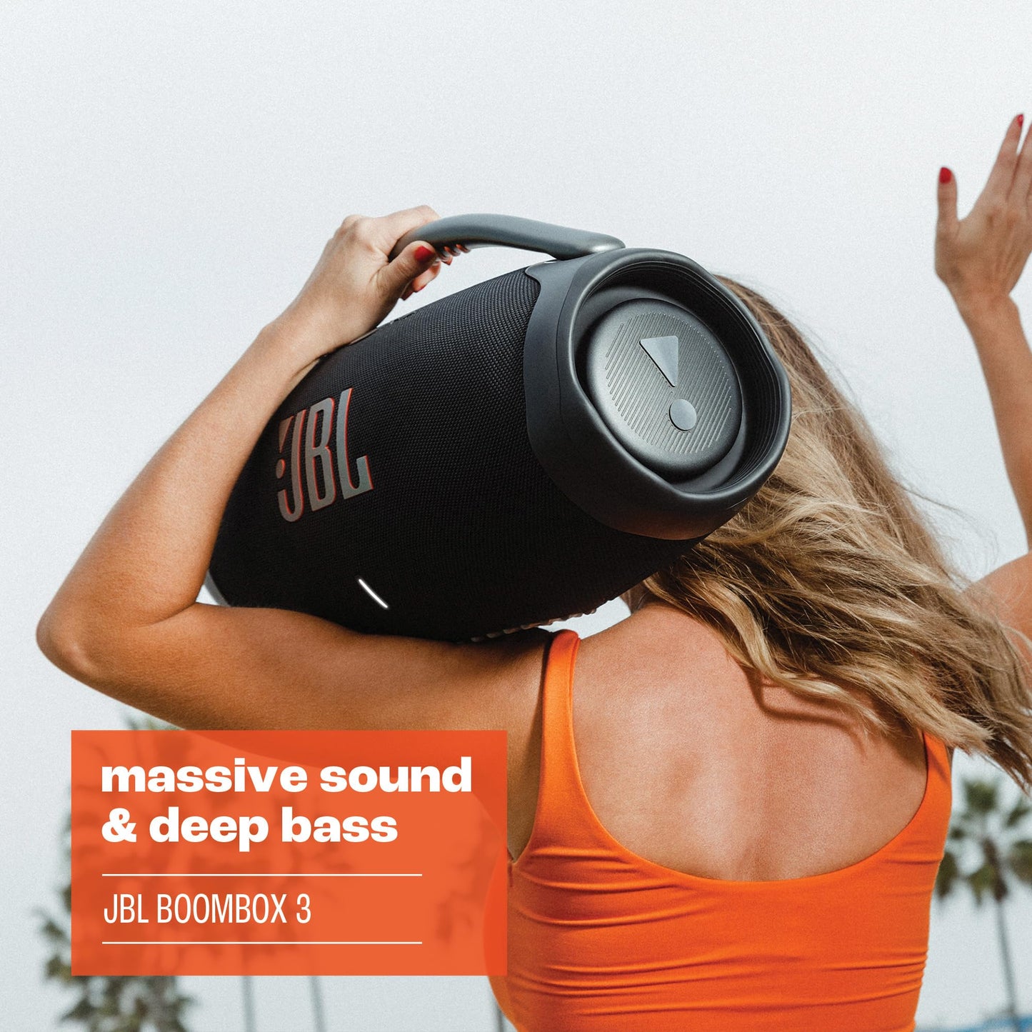 JBL Boombox 3 Bocina Portátil Bluetooth, 180W de Potencia, Reproducción 24 Horas, Resistente al Agua y Polvo IP67 - Negro