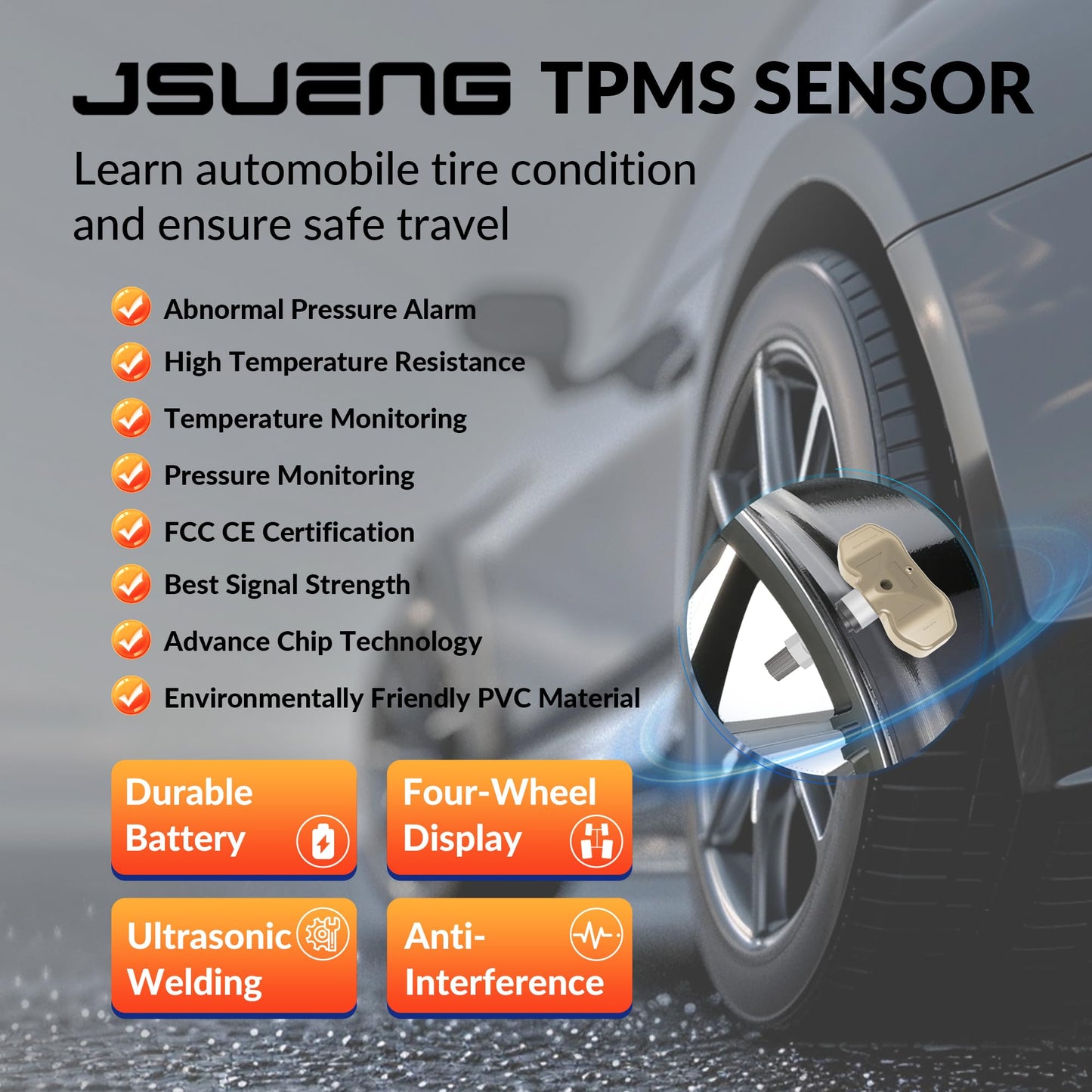 Sensor TPMS, Sensor de Sistema de Monitor de presión de neumáticos GM, Paquete de 4 Unidades para Chevy GMC Cadillac reemplaza #15114379 15122618 8151226180