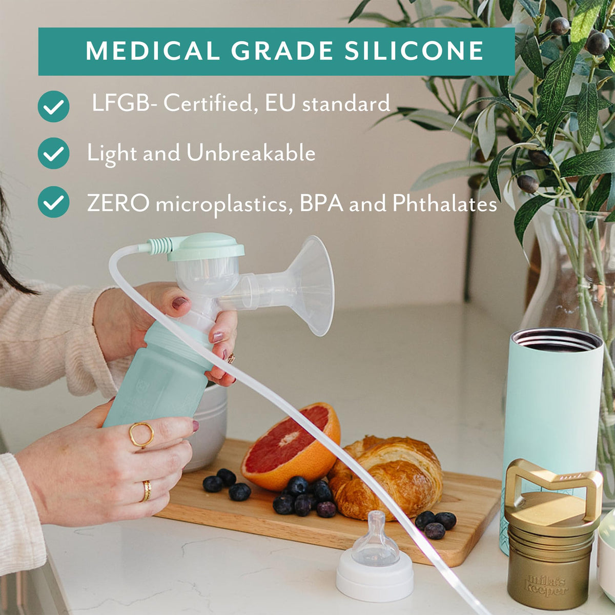 Mila's Keeper - Botellas de almacenamiento de leche materna de silicona premium, para bombeo, almacenamiento y alimentación, se adapta a bombas y pezones líderes, recipientes de almacenamiento de