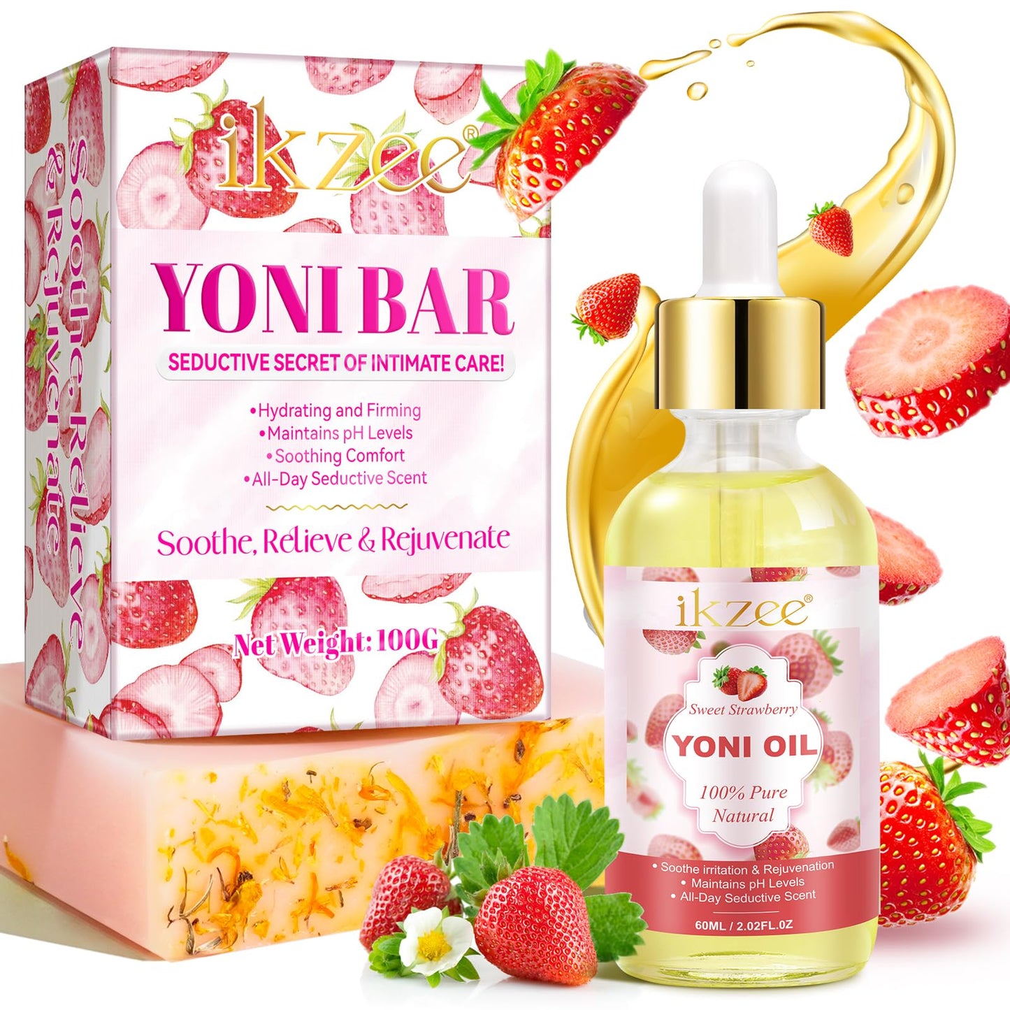 Juego de barra de jabón y aceite Yoni para mujeres, aceite femenino 100% natural, desodorante íntimo que elimina el olor y equilibra el pH, suero femenino elaborado con aceites esenciales naturales