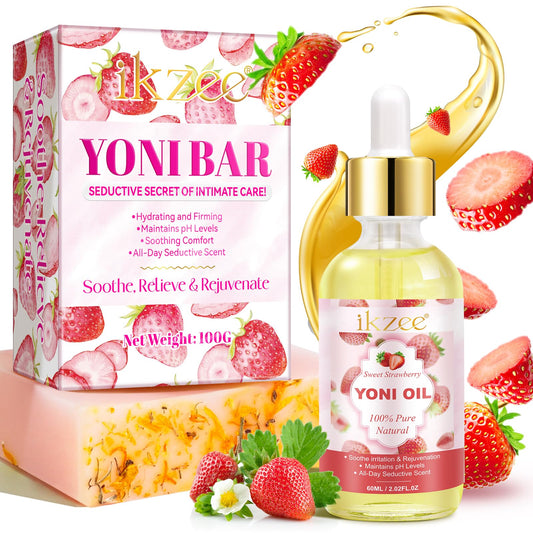 Juego de barra de jabón y aceite Yoni para mujeres, aceite femenino 100% natural, desodorante íntimo que elimina el olor y equilibra el pH, suero femenino elaborado con aceites esenciales naturales