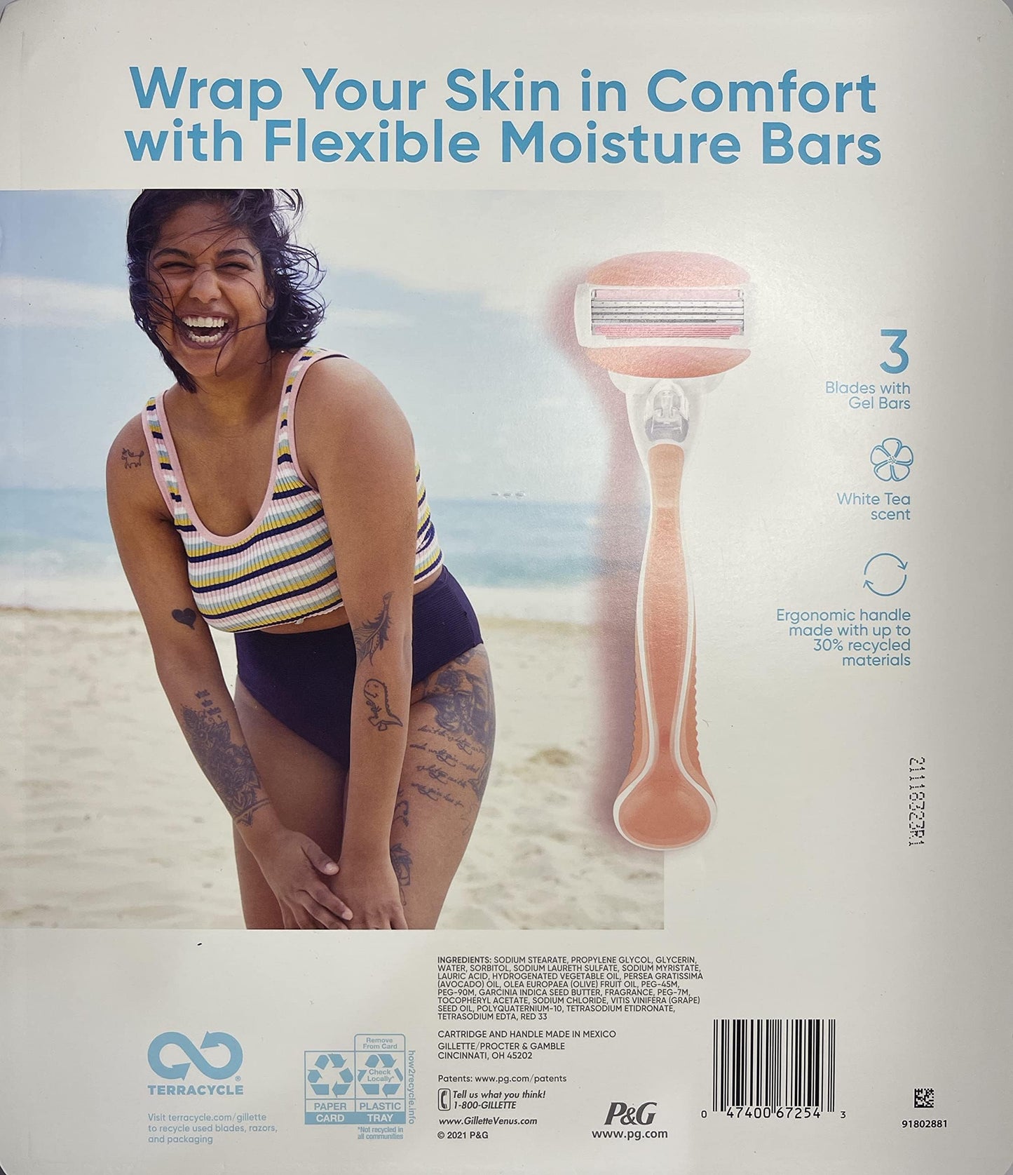 Venus Gillette 3 Razor Blade ComfortGlide Té blanco con 12 cartuchos de gel