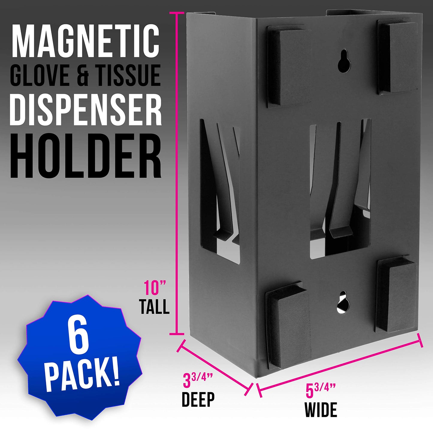 TCP Global Soporte magnético para dispensador de guantes y pañuelos – Sostiene cajas de guantes, toallas, toallitas, pañuelos – Se monta en una caja de herramientas o en garajes, talleres y cocinas (paquete de 6)