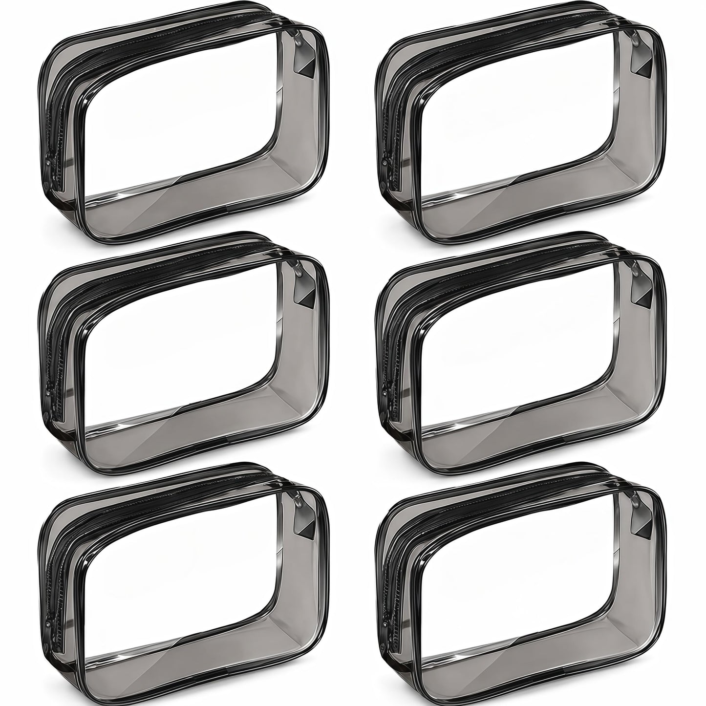 Cosmetiqueras Transparentes 6 Piezas de PVC, Bordes Negros, 18 x 12 x 6 cm