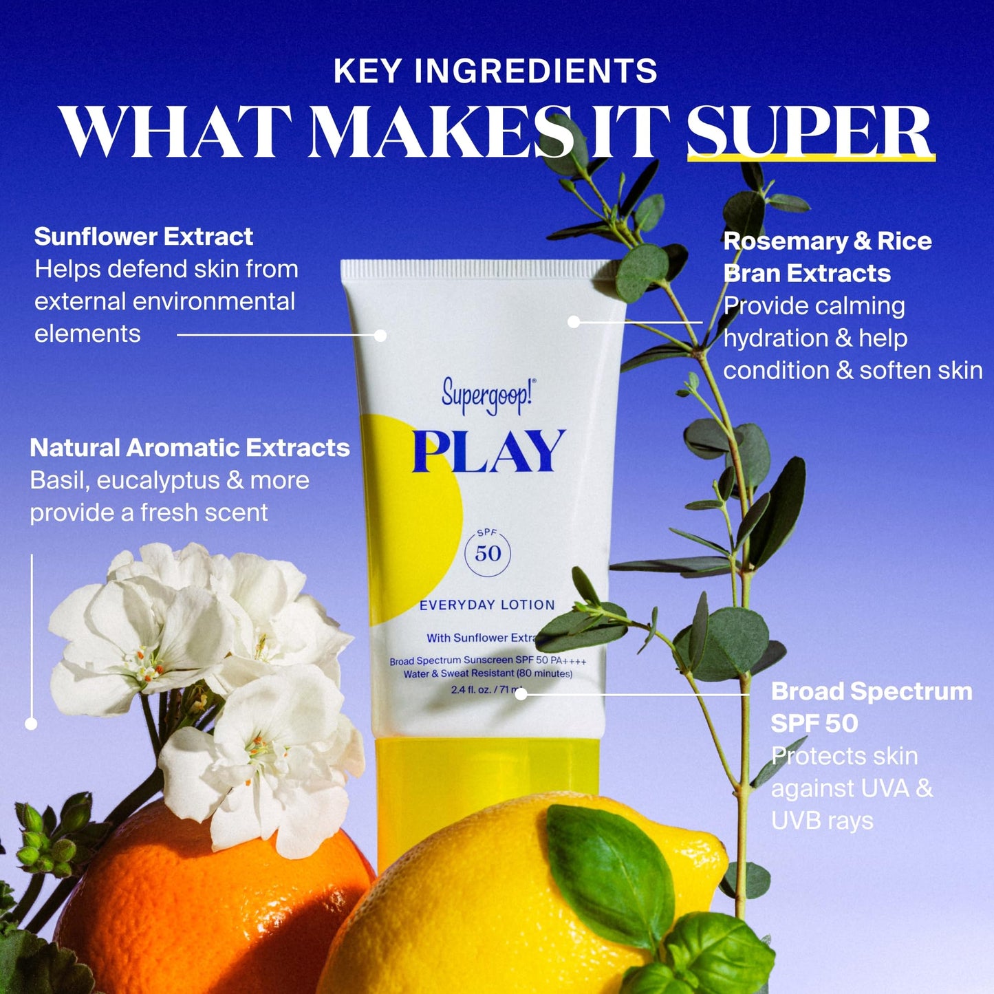 Protector Solar Supergoop SPF 50 con Extracto de Girasol para Rostro y Cuerpo