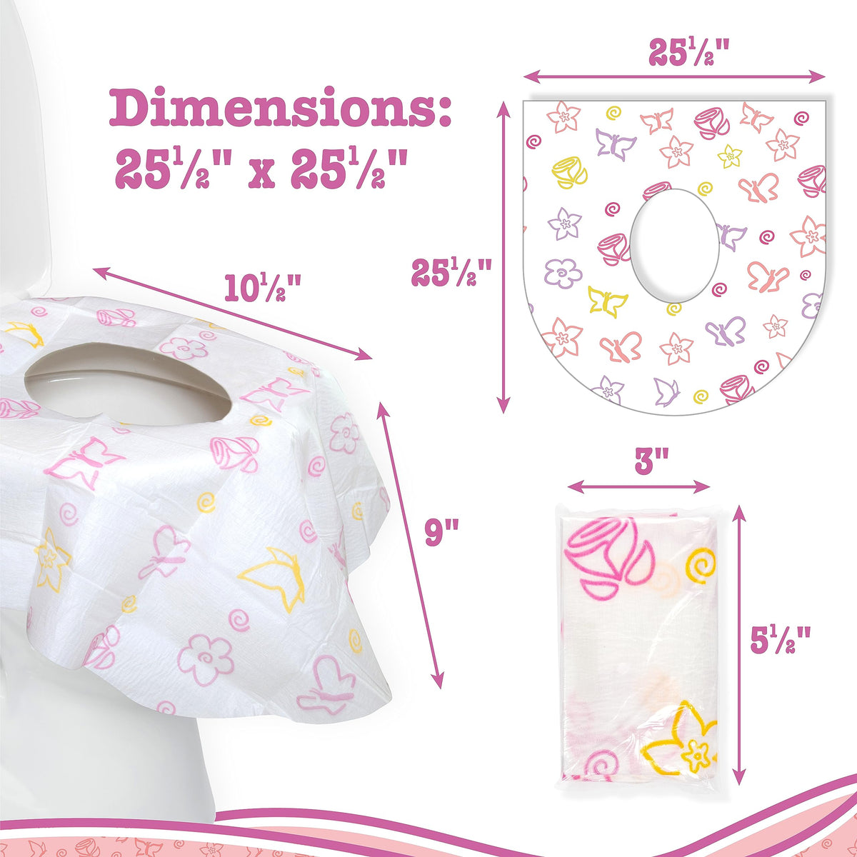 Cubiertas de asiento de orinal Potty Shields desechables (paquete de 6, floral) - Funda de orinal XL impermeable para niños pequeños, niños y adultos - Portátil y envueltas individualmente para viajes