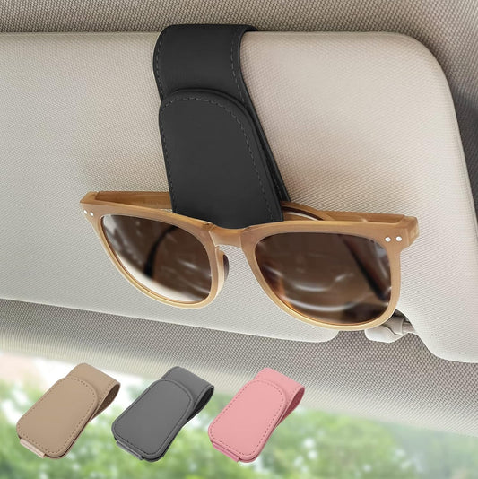 Timotech Soporte para Gafas de Sol, Soporte Magnético de Cuero para Lentes de Sol, Porta Lentes para Auto, Accesorios para Interior de Carro, Clip para Colgar Lentes para Automóvil (Negro)