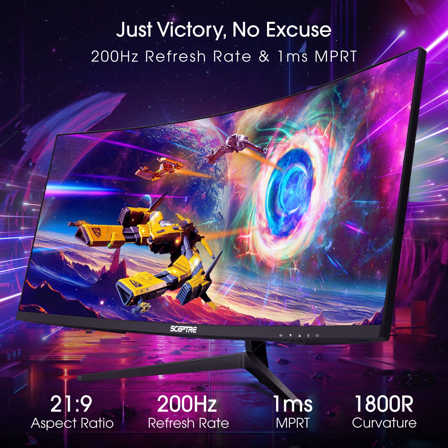 Monitor Gaming Curvo Sceptre 30 Pulgadas Negro Metalizado Pantalla Ultra Ancha hasta 200Hz con Altavoces Integrados