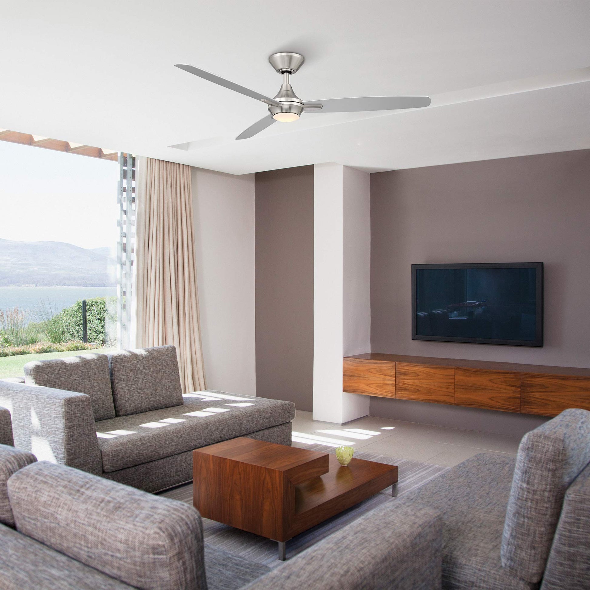Ventilador de Techo Inteligente WAC Smart Fans Blanco Mate con Kit de Luz LED 3000 K y Control Remoto para Interiores y Exteriores
