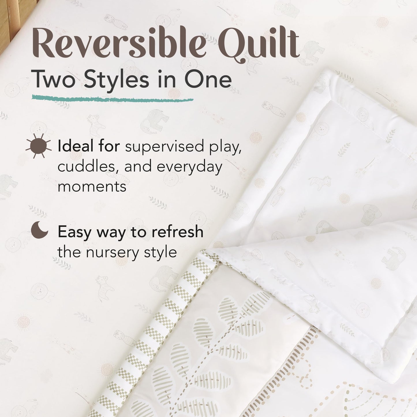 El juego de cama de 3 piezas para cuna de The Hōmistry para niños y niñas - Edredón reversible, sábana ajustada, falda de cuna - Juego de ropa de cama para cuna de microfibra suave, transpirable y