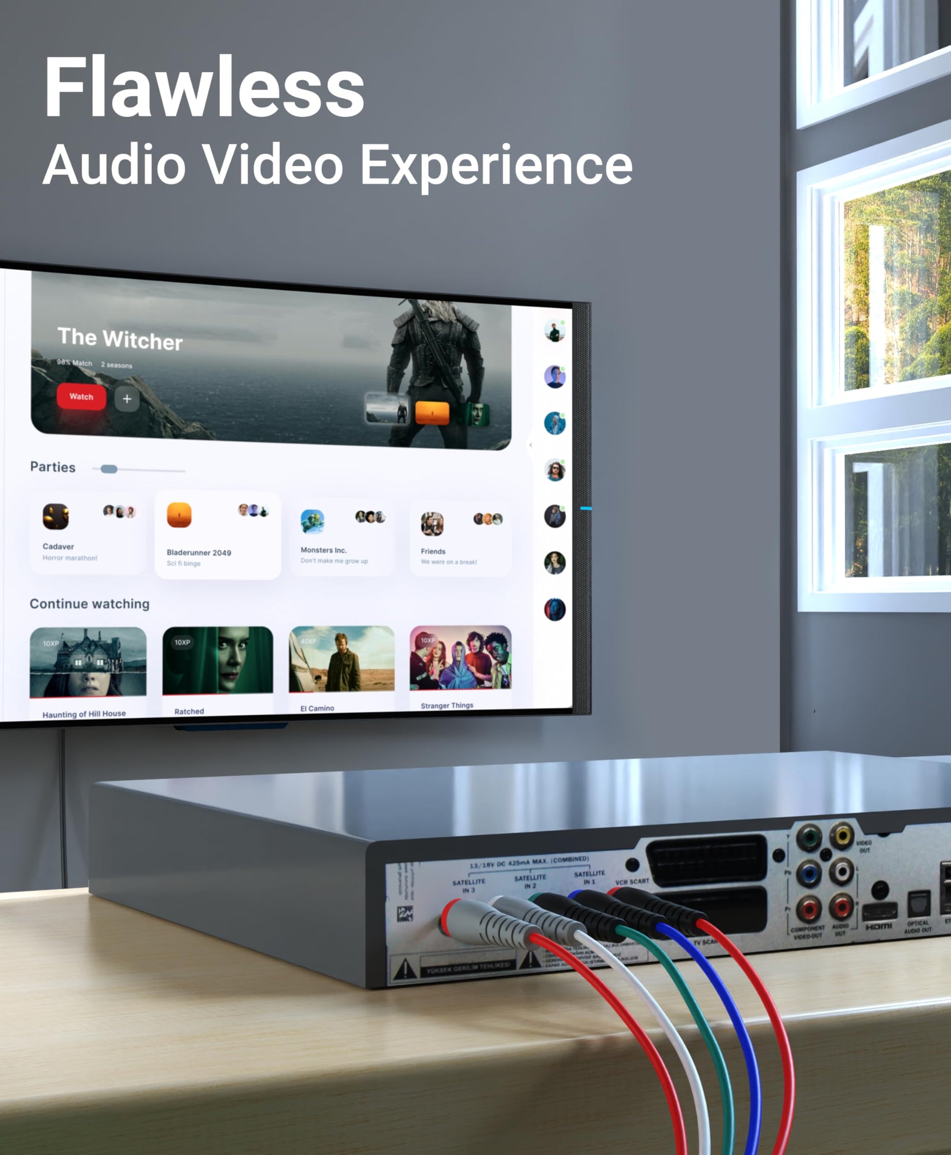 BlueRigger Cable de vídeo componente con audio (20 pies, cable RCA- 5, compatible con reproductores de DVD, videocámara, proyector