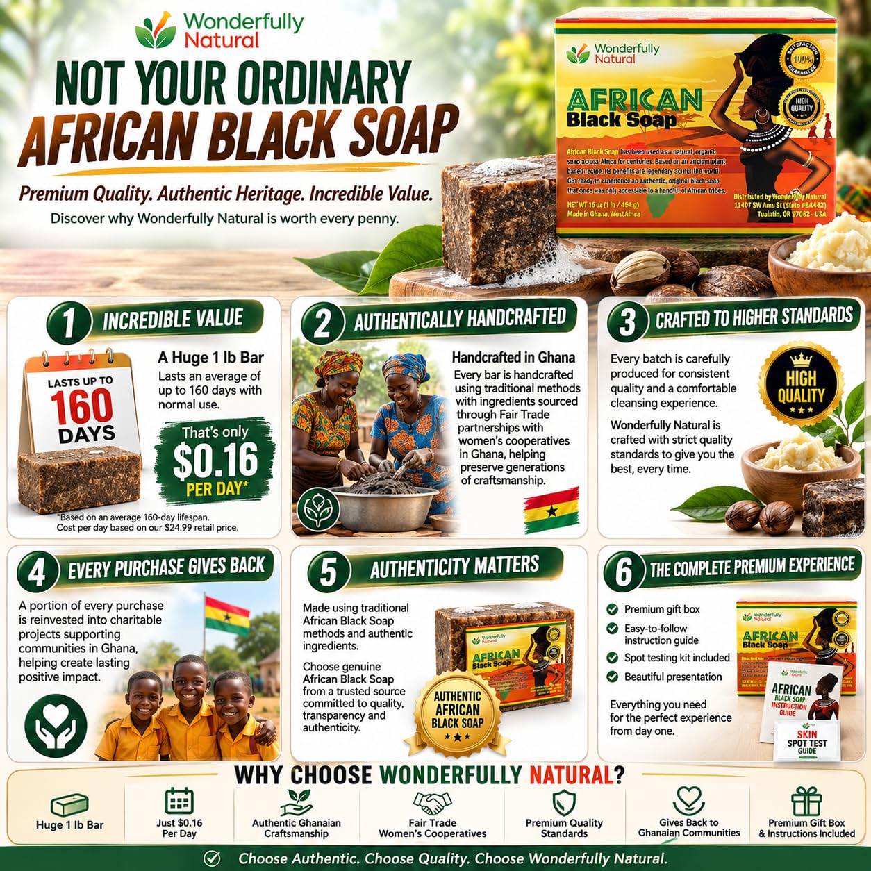 Wonderfully Natural Organic African Black Soap, 16 oz
