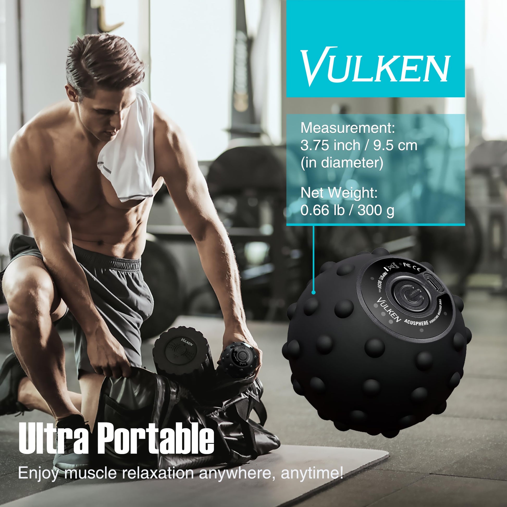 Pelota de Masaje Vibratoria Vulken Negra de Alta Intensidad para Fitness
