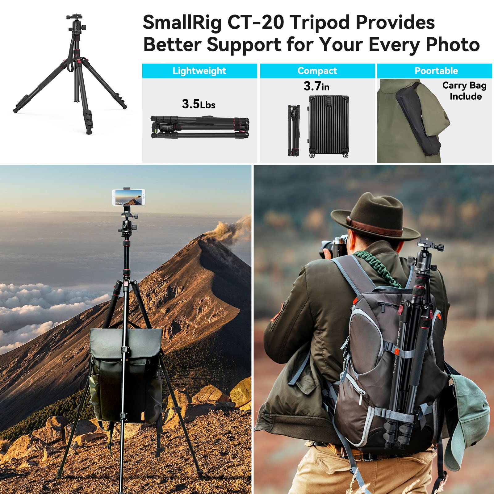 Trípode de Aluminio SmallRig 78 Pulgadas Liviano con Placa de Liberación Rápida y Cabeza de Bola 360 Grados