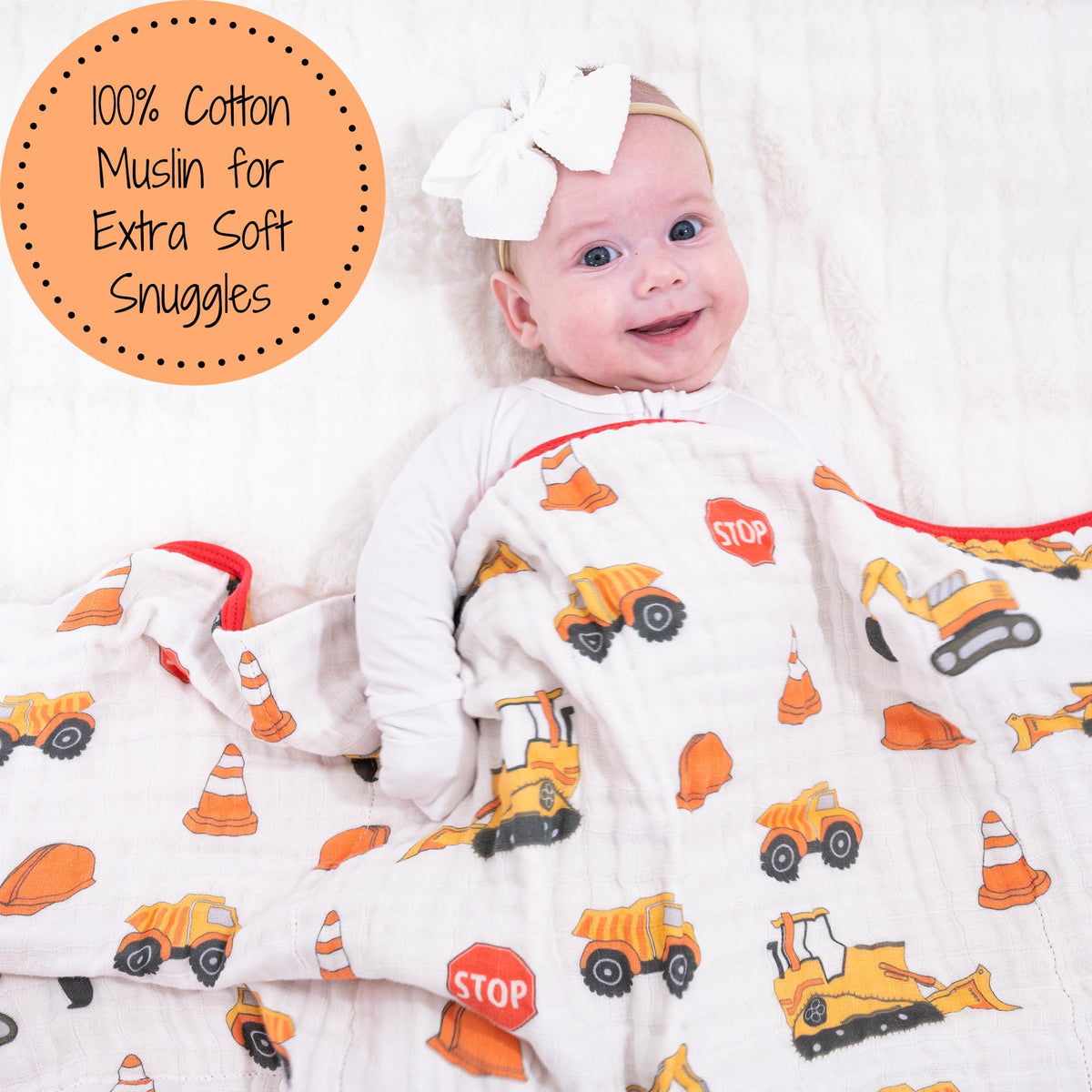 LollyBanks - Colcha de muselina para bebé, 6 capas, 100% algodón, 47 x 47 pulgadas, suave, ligera y transpirable para bebés y niños, manta acogedora para cuna para niños (impresión de construcción)