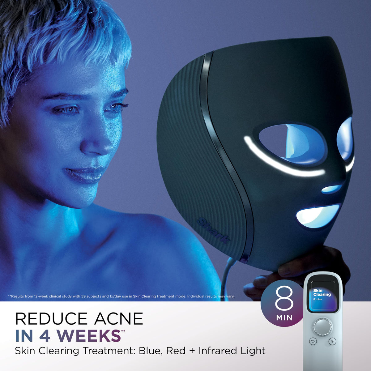 Shark Cryoglow - Máscara facial LED con refrigeración debajo de los ojos, reparación de manchas antienvejecimiento, LED, terapia de luz infrarroja, USB-C, control remoto, bolsa de almacenamiento