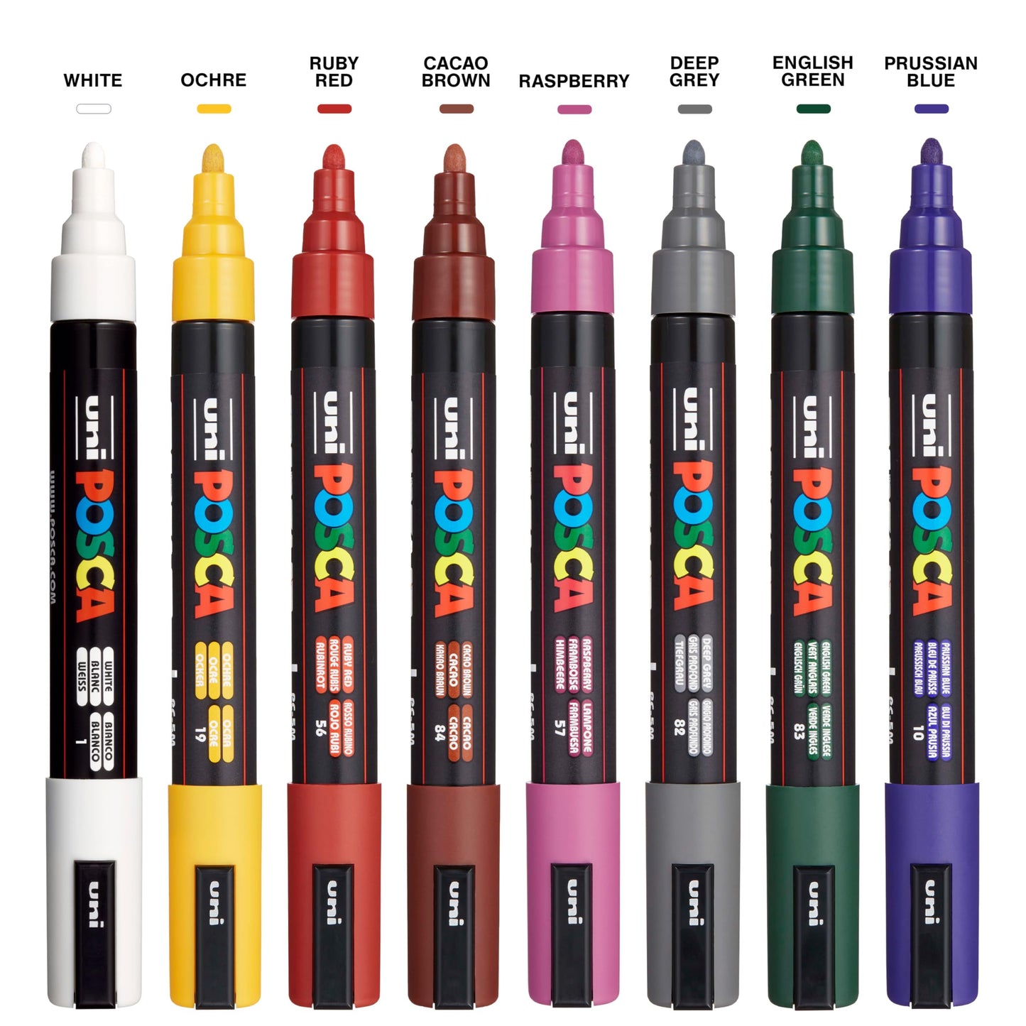 Rotuladores Permanentes Posca oscuros, Juego de 8, a Base de Agua