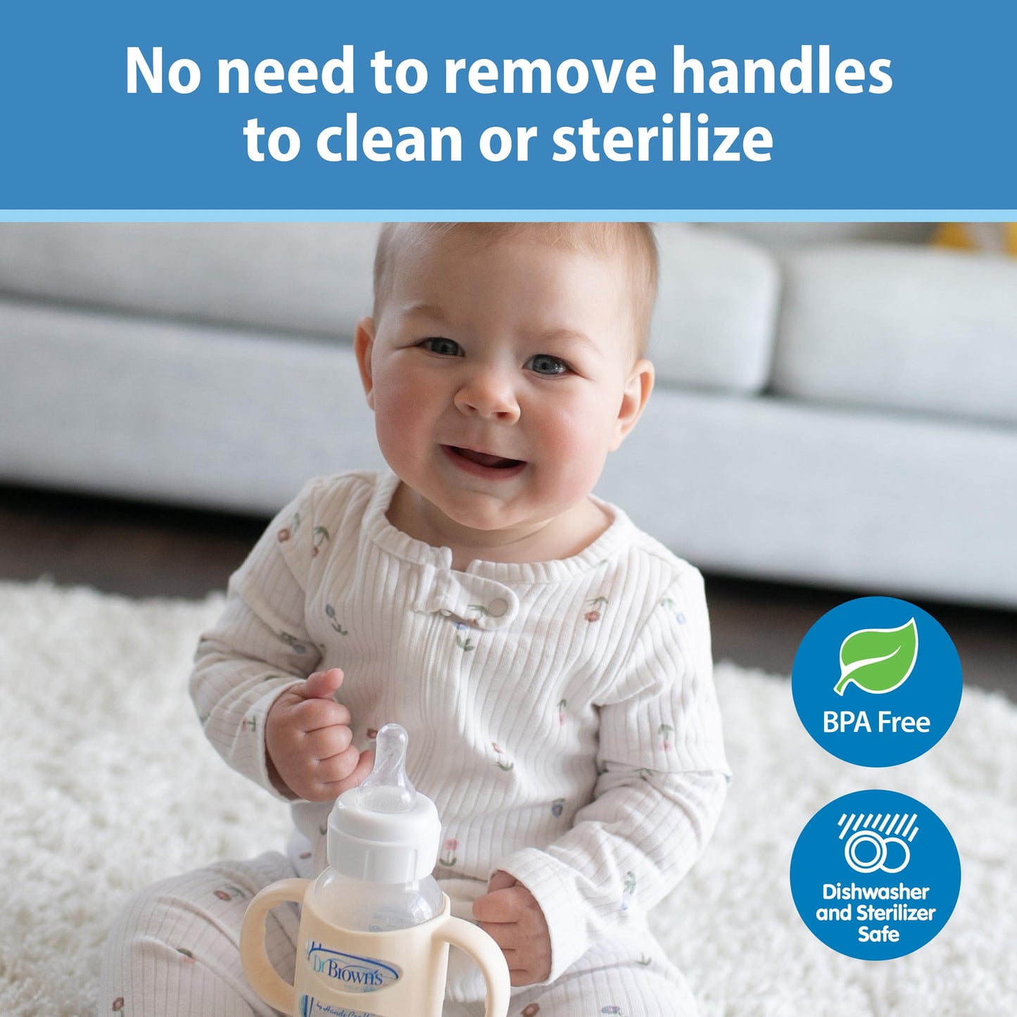 Dr. Brown's Milestones - Botella estrecha de transición para beber con asas de silicona, 8 onzas, 250 ml, 6 m, color negro y crudo, paquete de 2