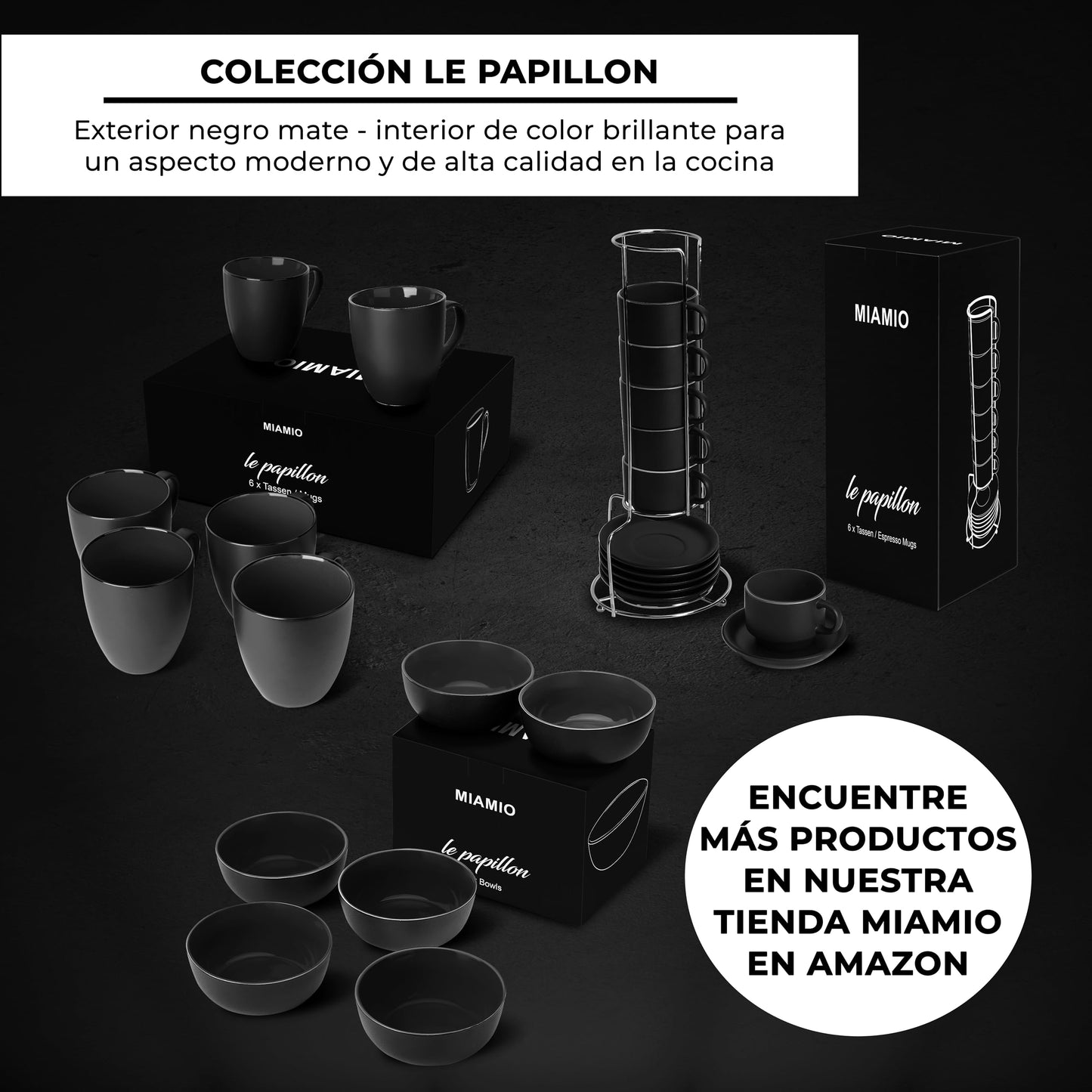 Juego de Tazas de Café Expreso MIAMIO Negro Interior