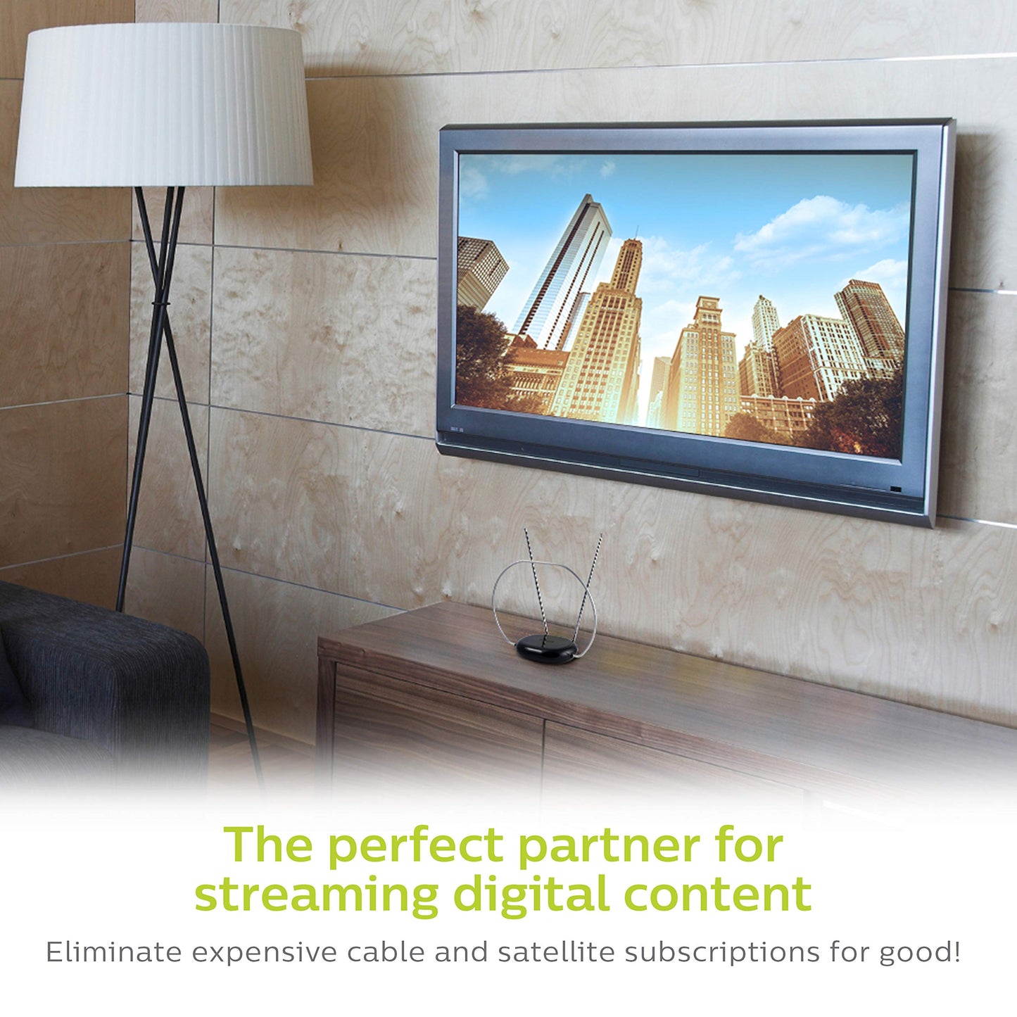 Philips Rabbit Ears Antena de TV para Interiores, dipolos y Bucle Circular, Digital, Compatible con Smart TV, Antena de HDTV, 4K 1080P VHF UHF, Cable coaxial, Negro, SDV8201B/27